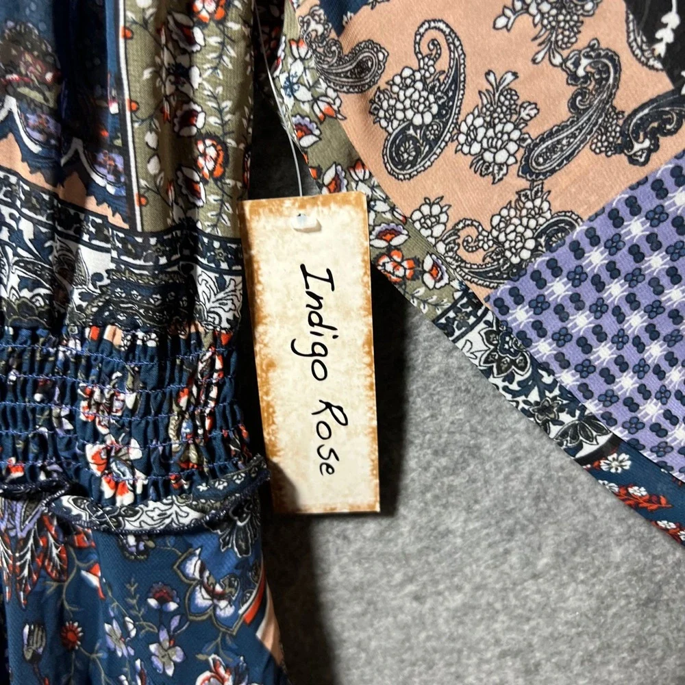 Indigo Rose‎ 3X Patchwork Dress Paisley Handkerchief Hem Blue Red Boho Peasant